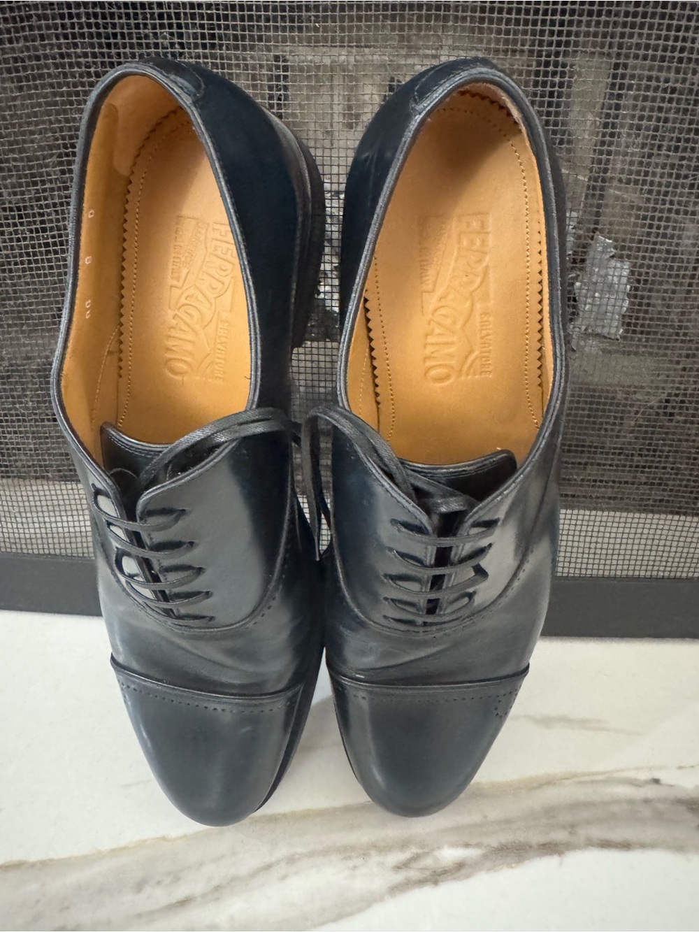 Salvatore Ferragamo Black Cap-Toe Derby Shoes - Picture 2 of 9
